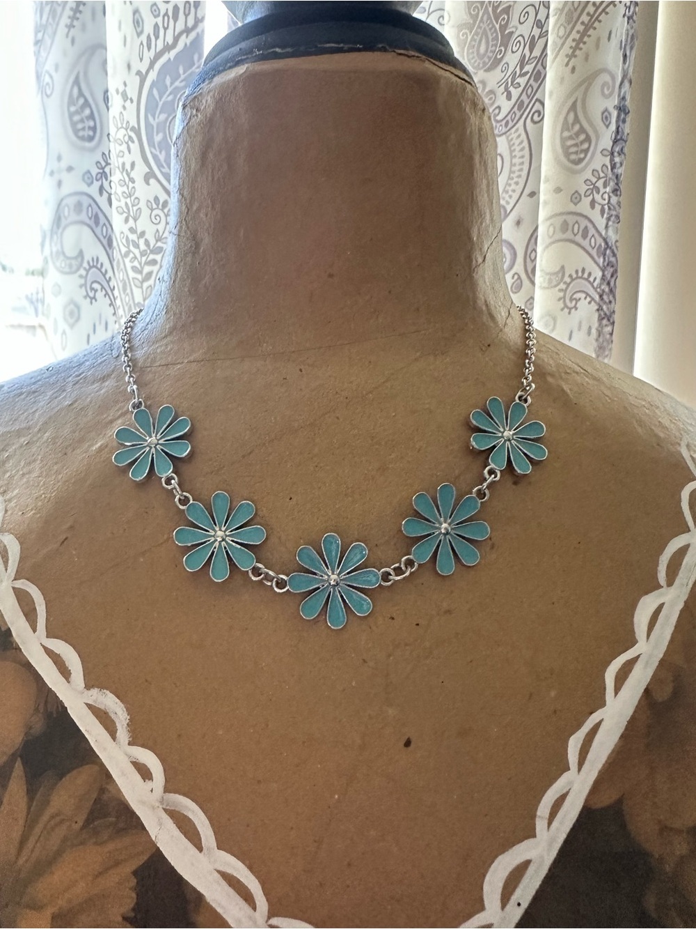 Daisy Turquoise Floral Chain Necklace - Daisy Women Jewelry